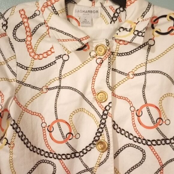 Chain print three quarter length sleeve cropped blazer - Picture 4 of 11